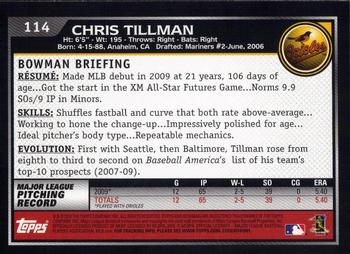 2010 Bowman - Gold #114 Chris Tillman Back