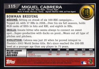 2010 Bowman - Gold #115 Miguel Cabrera Back