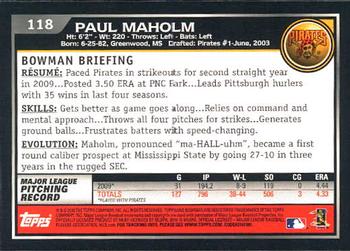 2010 Bowman - Gold #118 Paul Maholm Back