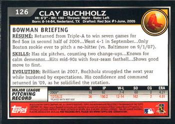 2010 Bowman - Gold #126 Clay Buchholz Back