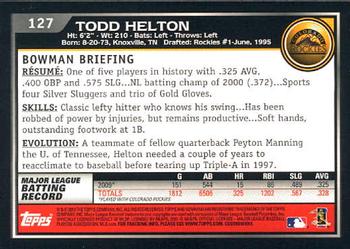 2010 Bowman - Gold #127 Todd Helton Back