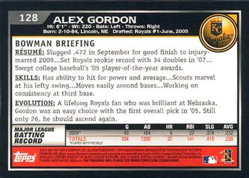 2010 Bowman - Gold #128 Alex Gordon Back
