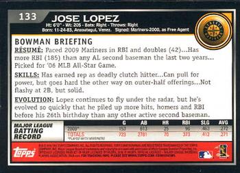 2010 Bowman - Gold #133 Jose Lopez Back