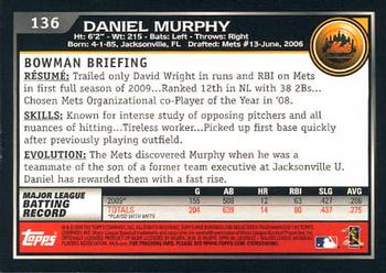 2010 Bowman - Gold #136 Daniel Murphy Back