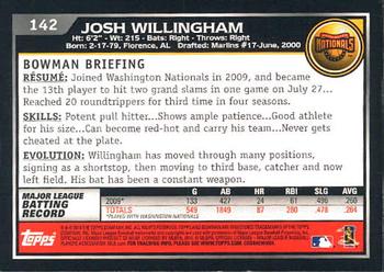 2010 Bowman - Gold #142 Josh Willingham Back