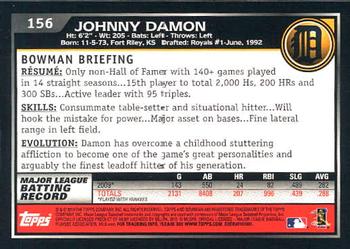 2010 Bowman - Gold #156 Johnny Damon Back