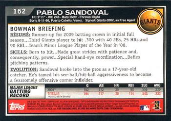 2010 Bowman - Gold #162 Pablo Sandoval Back