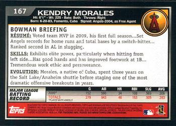 2010 Bowman - Gold #167 Kendry Morales Back