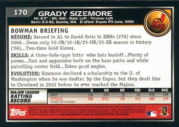 2010 Bowman - Gold #170 Grady Sizemore Back