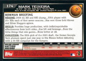 2010 Bowman - Gold #174 Mark Teixeira Back