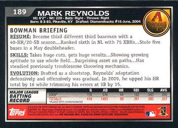 2010 Bowman - Gold #189 Mark Reynolds Back