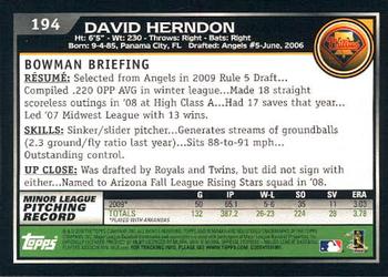 2010 Bowman - Gold #194 David Herndon Back