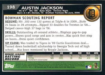 2010 Bowman - Gold #198 Austin Jackson Back