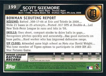 2010 Bowman - Gold #199 Scott Sizemore Back
