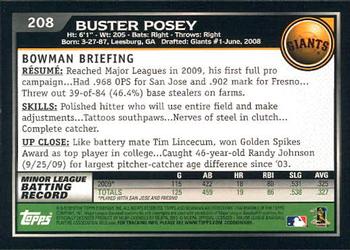 2010 Bowman - Gold #208 Buster Posey Back