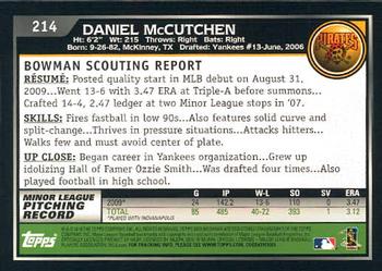 2010 Bowman - Gold #214 Daniel McCutchen Back