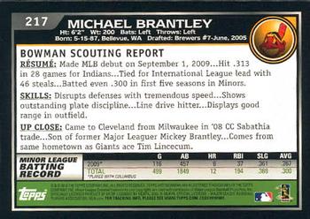 2010 Bowman - Gold #217 Michael Brantley Back