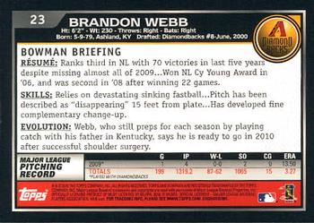 2010 Bowman - Gold #23 Brandon Webb Back