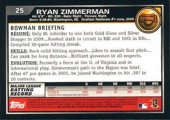 2010 Bowman - Gold #25 Ryan Zimmerman Back