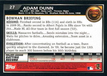 2010 Bowman - Gold #27 Adam Dunn Back