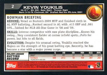 2010 Bowman - Gold #2 Kevin Youkilis Back