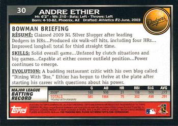 2010 Bowman - Gold #30 Andre Ethier Back