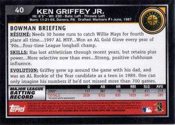 2010 Bowman - Gold #40 Ken Griffey Jr. Back