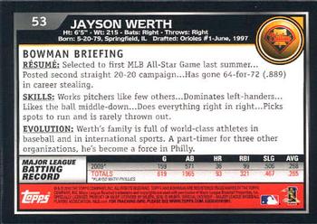 2010 Bowman - Gold #53 Jayson Werth Back