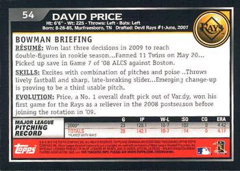 2010 Bowman - Gold #54 David Price Back