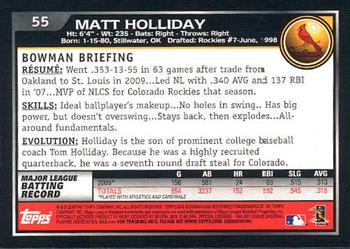 2010 Bowman - Gold #55 Matt Holliday Back
