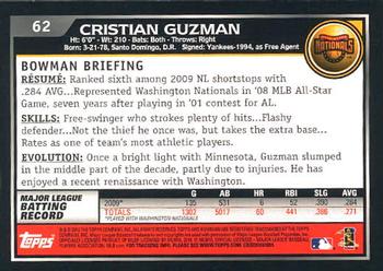 2010 Bowman - Gold #62 Cristian Guzman Back