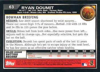 2010 Bowman - Gold #63 Ryan Doumit Back