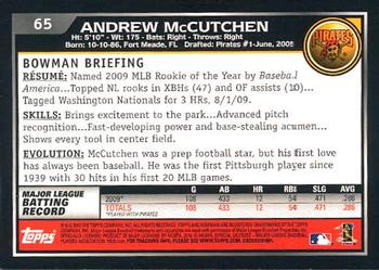 2010 Bowman - Gold #65 Andrew McCutchen Back