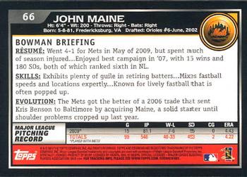 2010 Bowman - Gold #66 John Maine Back