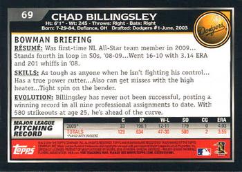 2010 Bowman - Gold #69 Chad Billingsley Back