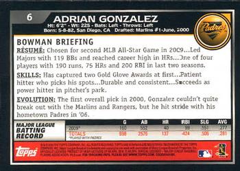 2010 Bowman - Gold #6 Adrian Gonzalez Back