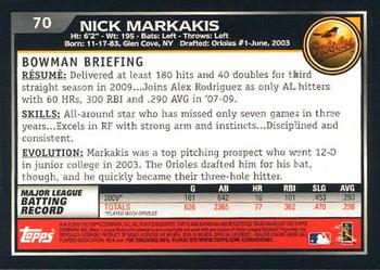 2010 Bowman - Gold #70 Nick Markakis Back