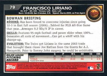 2010 Bowman - Gold #79 Francisco Liriano Back