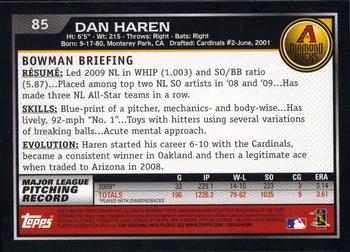 2010 Bowman - Gold #85 Dan Haren Back
