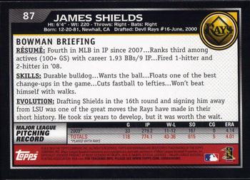2010 Bowman - Gold #87 James Shields Back