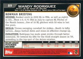 2010 Bowman - Gold #89 Wandy Rodriguez Back