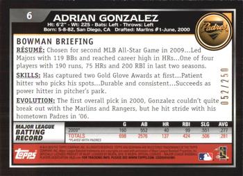 2010 Bowman - Orange #6 Adrian Gonzalez Back