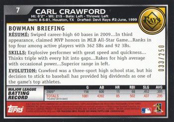 2010 Bowman - Orange #7 Carl Crawford Back