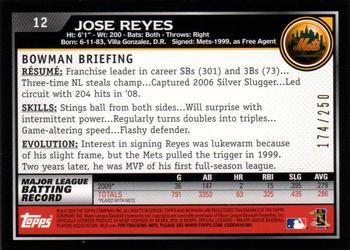 2010 Bowman - Orange #12 Jose Reyes Back