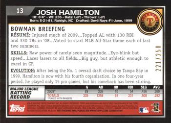 2010 Bowman - Orange #13 Josh Hamilton Back