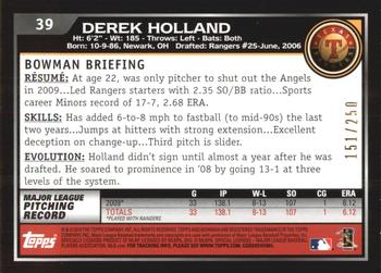 2010 Bowman - Orange #39 Derek Holland Back