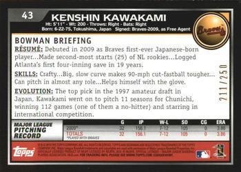 2010 Bowman - Orange #43 Kenshin Kawakami Back