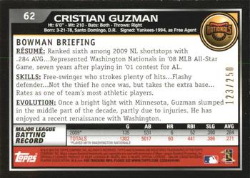 2010 Bowman - Orange #62 Cristian Guzman Back