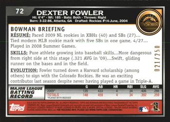2010 Bowman - Orange #72 Dexter Fowler Back