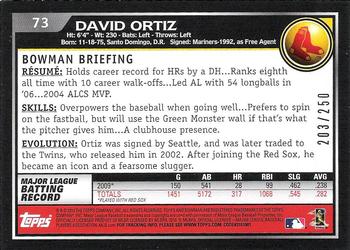 2010 Bowman - Orange #73 David Ortiz Back